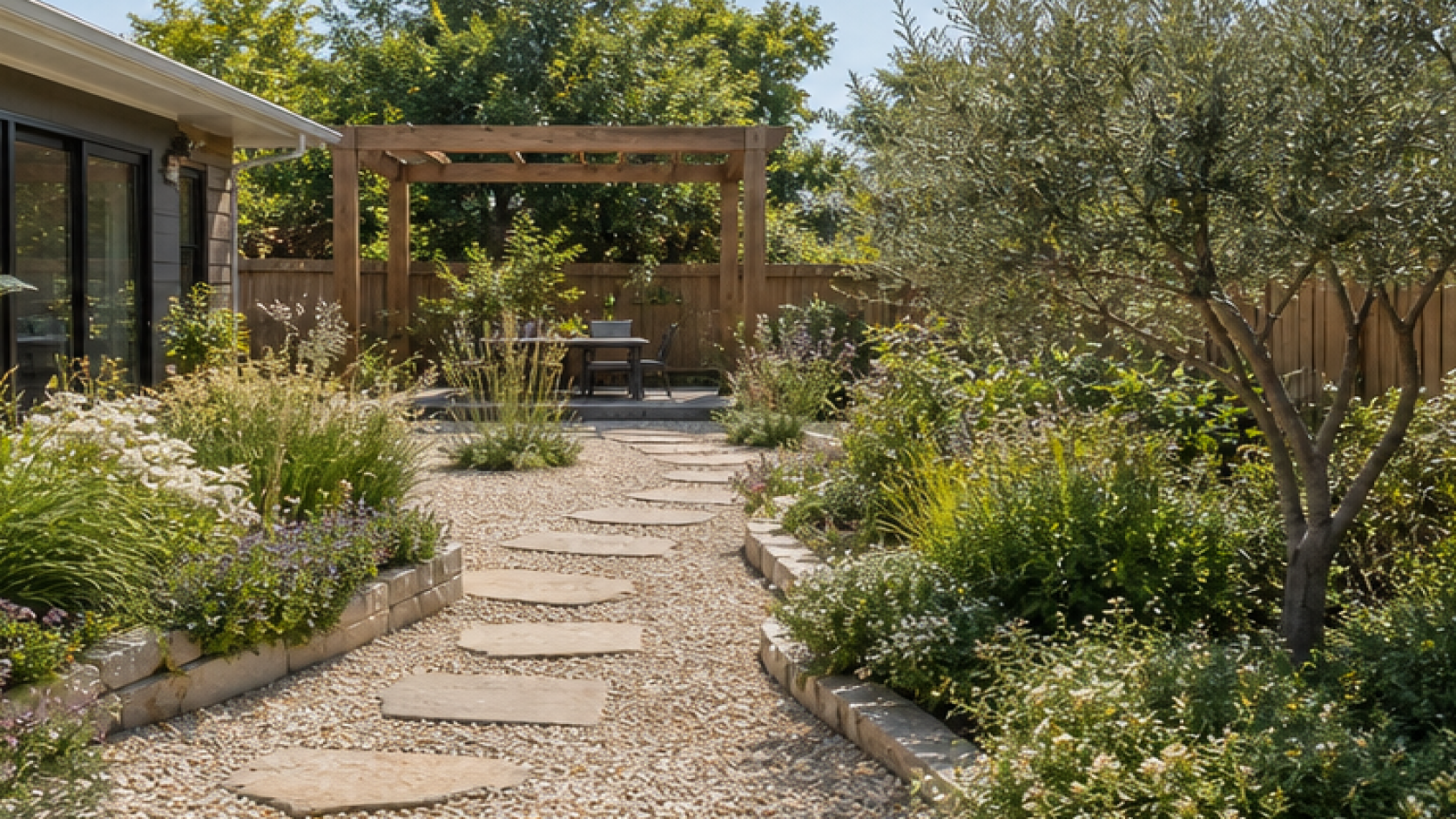 AI Garden Design Free with a light gravel path