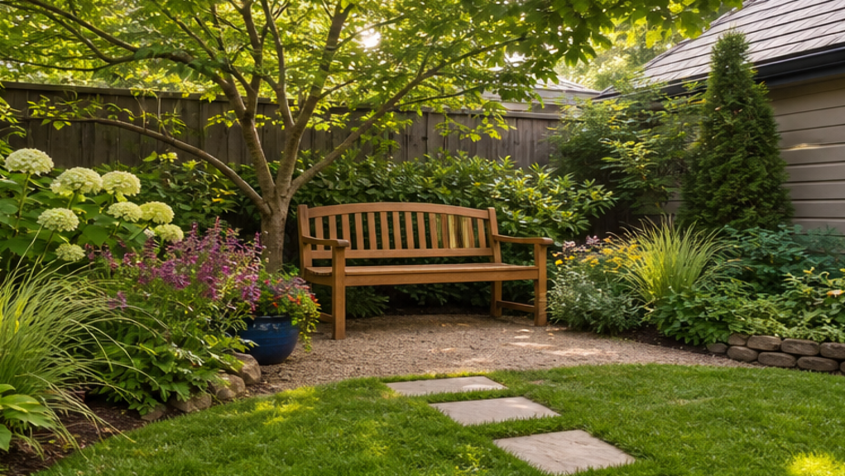 AI Garden Design Free with a garden bench
