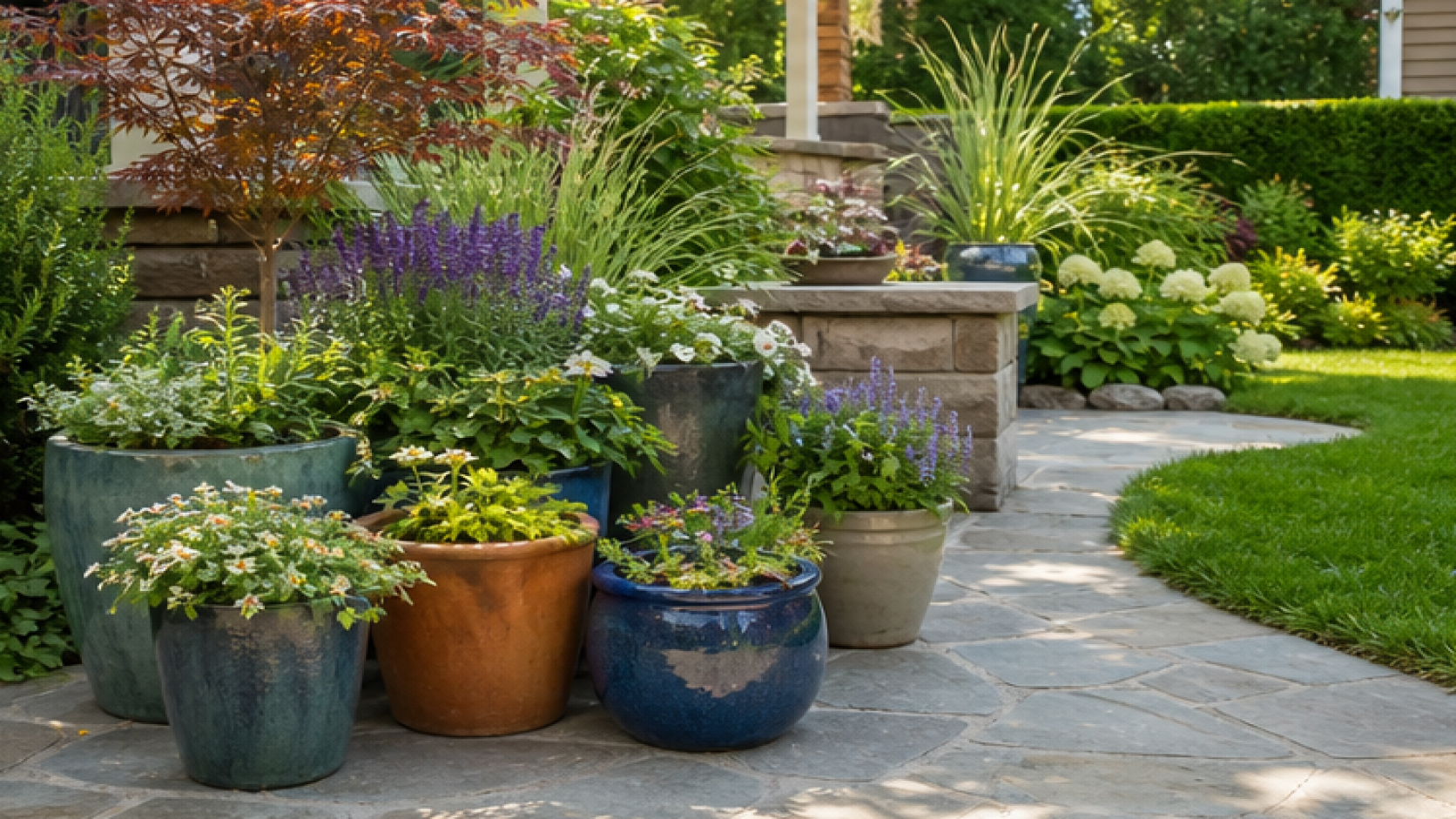 AI Garden Design Free with potted plant accents