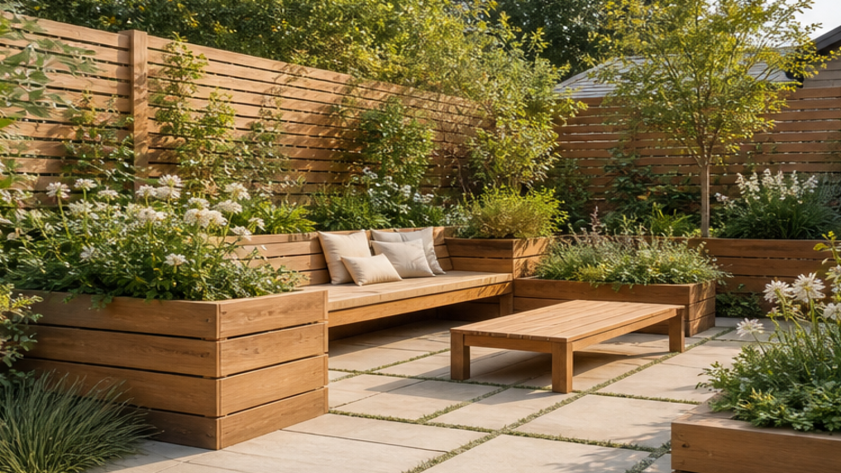 AI Garden Design Free with natural wood accents