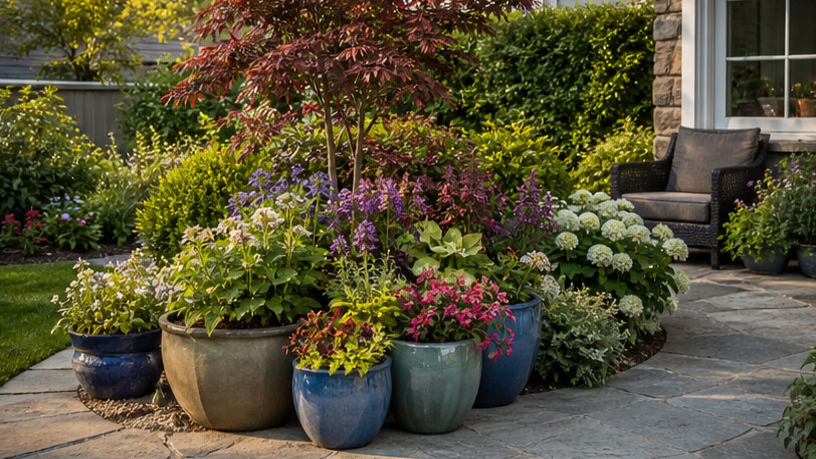AI Garden Design with potted plant accents