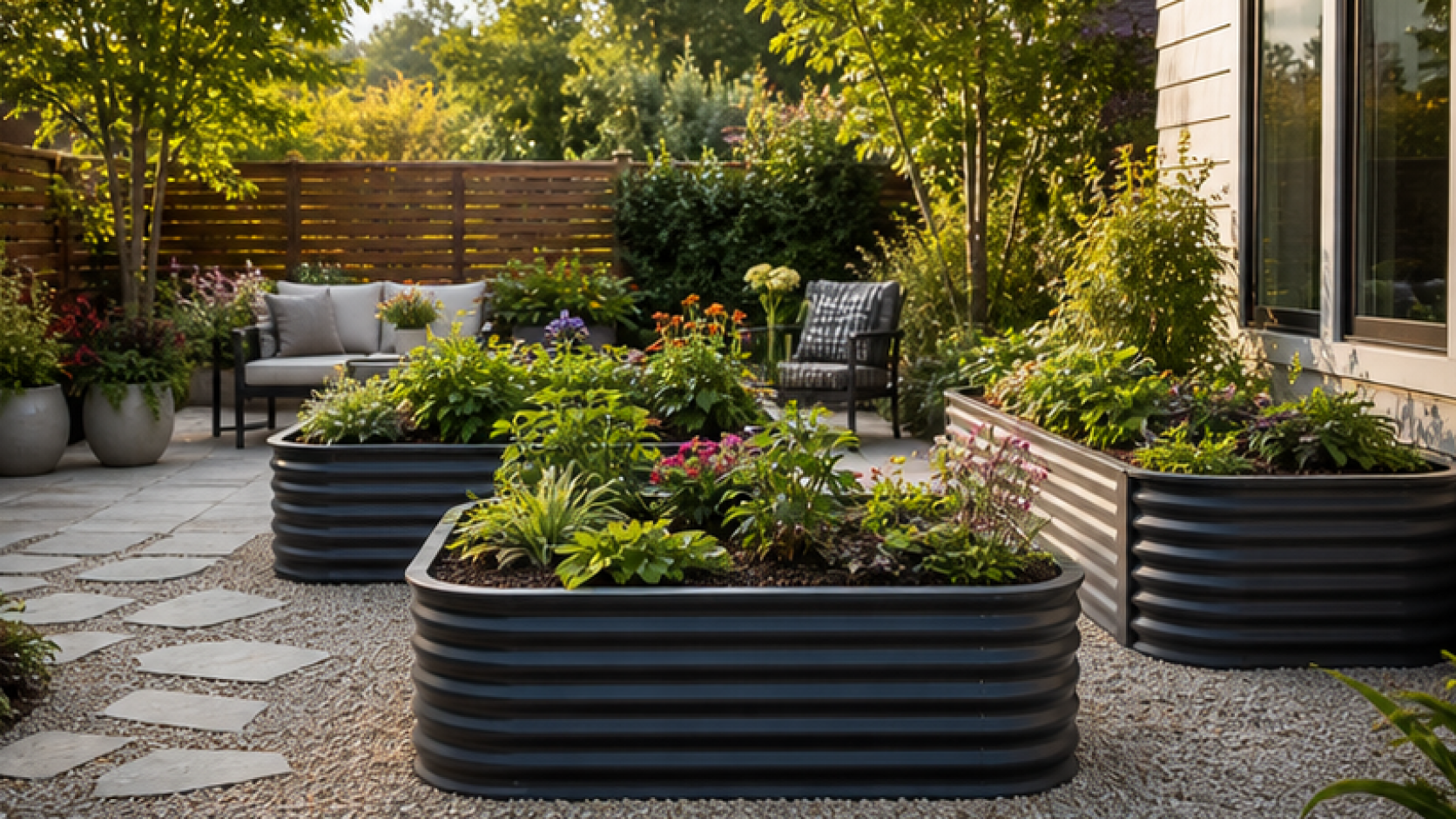 AI Garden Design with raised planters
