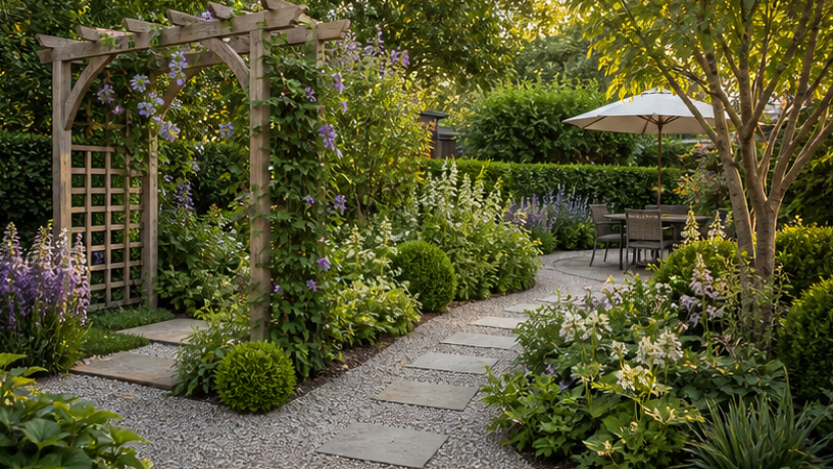AI Garden Design with a trellis accent
