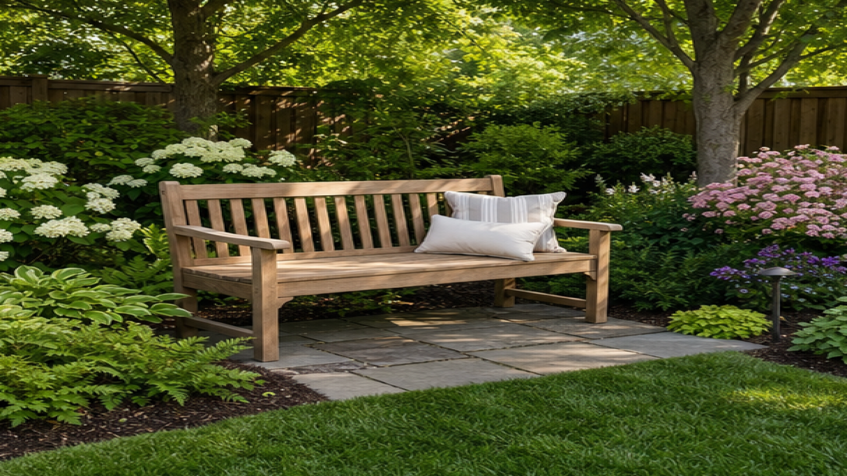 Backyard Design Ideas with a garden bench