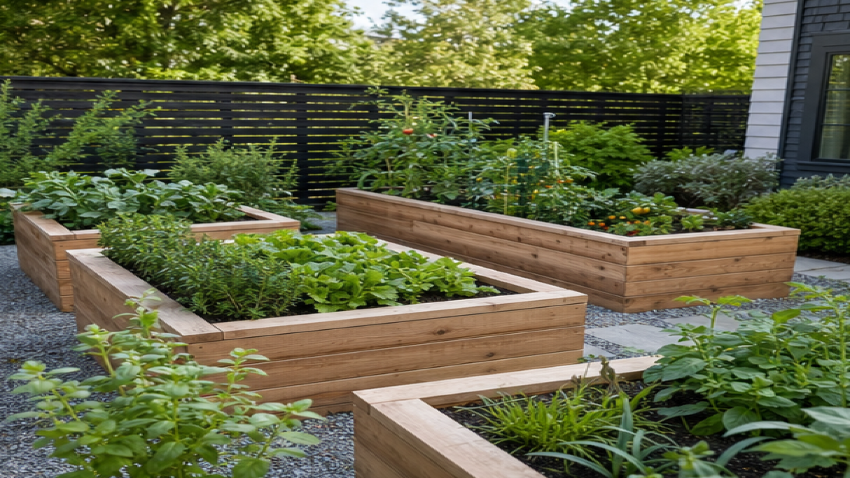 Backyard Design Ideas with raised planters