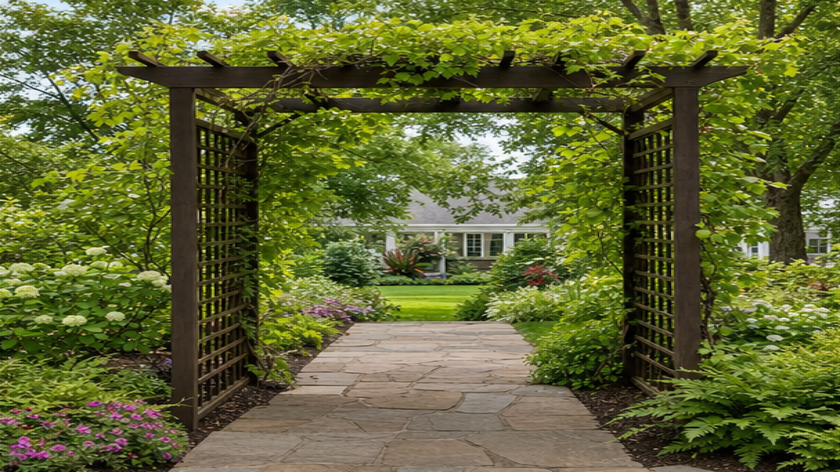 Backyard Design Ideas with a trellis accent