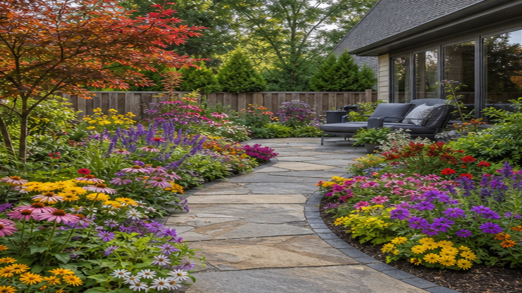 Backyard Design Ideas with seasonal color planting