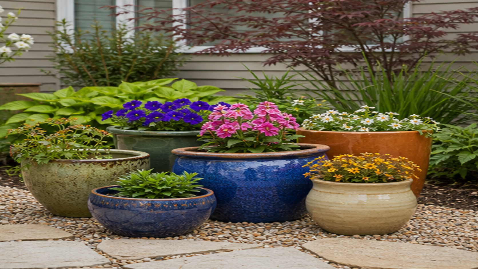 Backyard Garden Ideas with potted plant accents