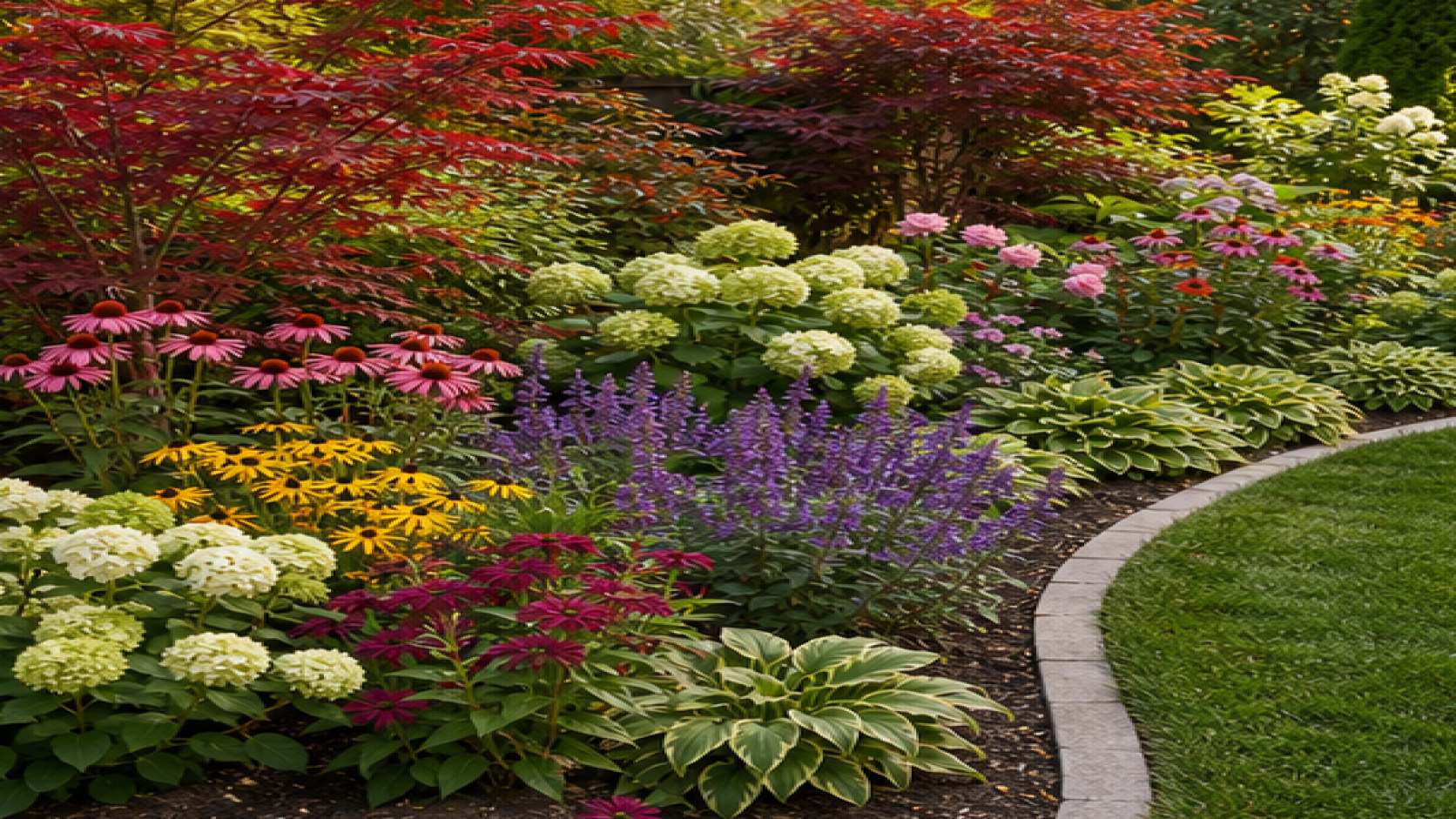 Backyard Garden Ideas with seasonal color planting