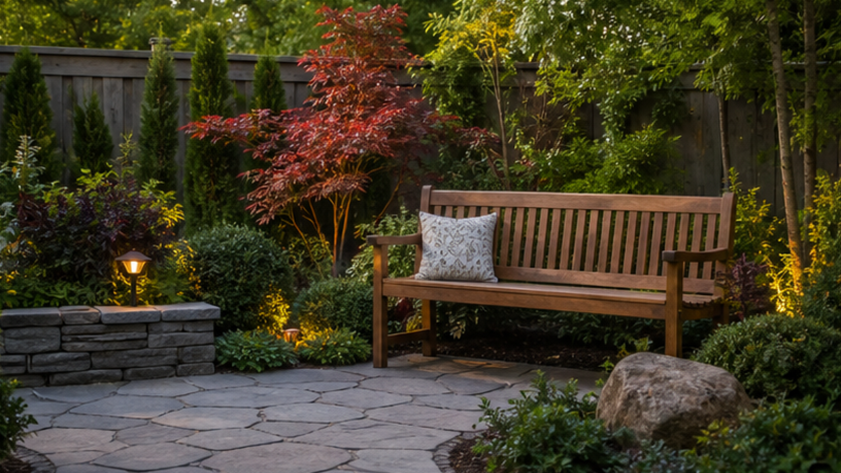 Backyard Garden Ideas with a garden bench