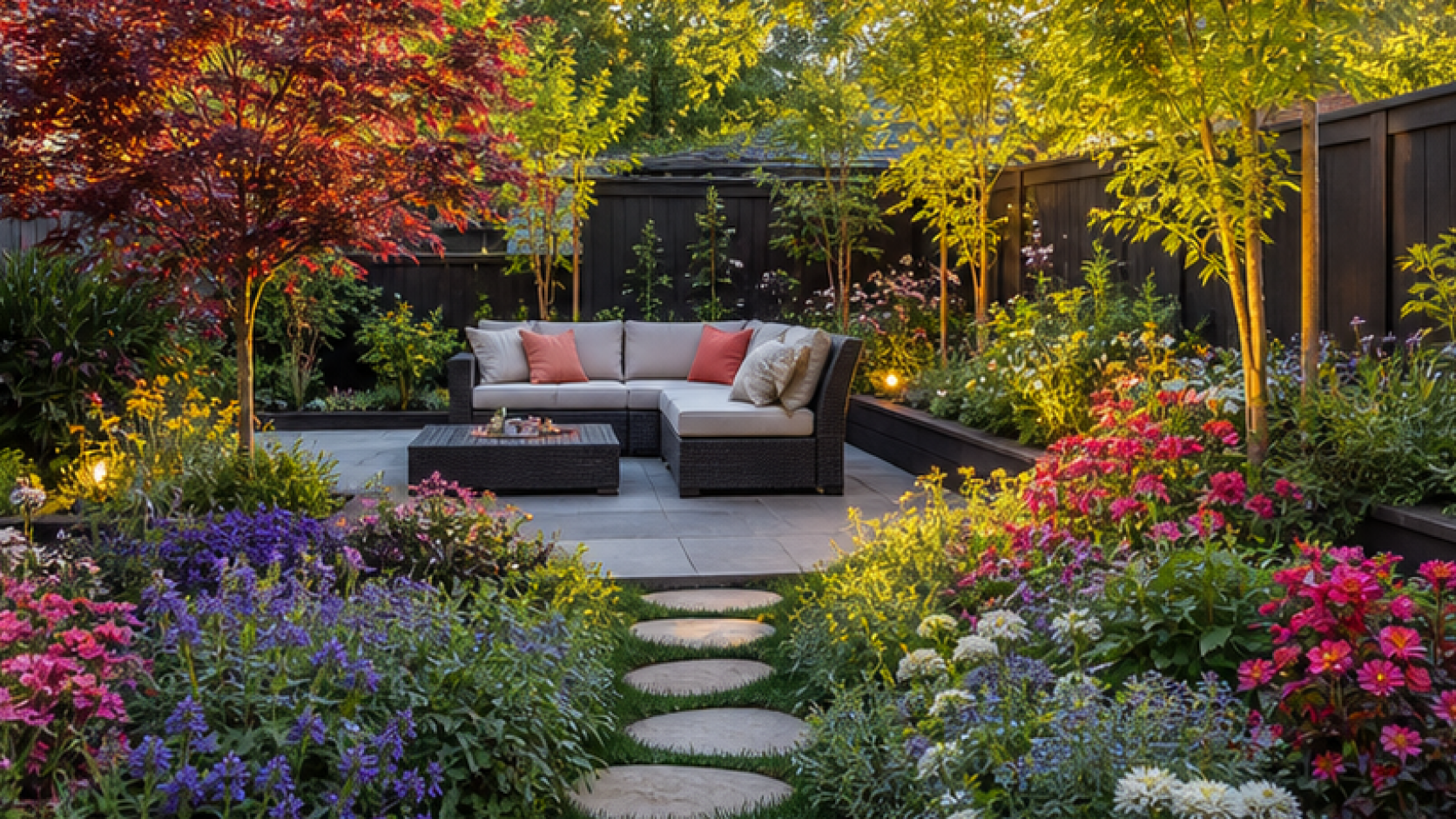 Backyard Garden Ideas with seasonal color planting