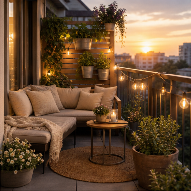 Balcony Garden Ideas evening light
