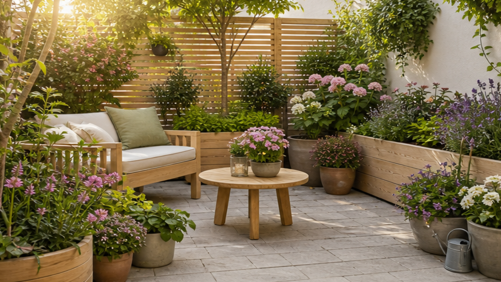 Container Gardening Ideas with natural wood accents
