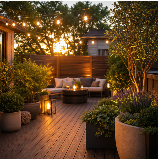 Deck Garden Ideas soft evening glow