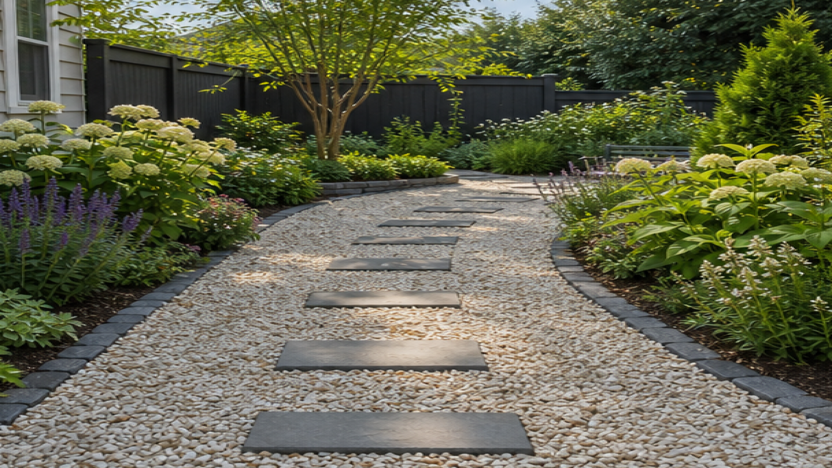 Easy Garden Ideas with a light gravel path