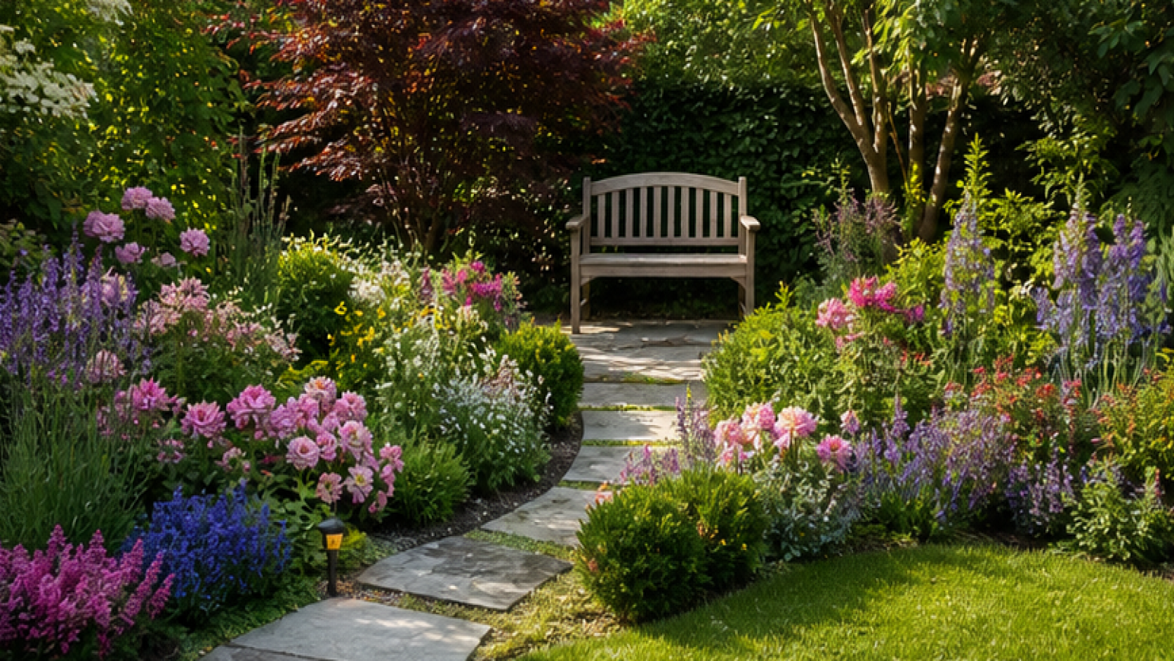 Flower Garden Ideas with a garden bench