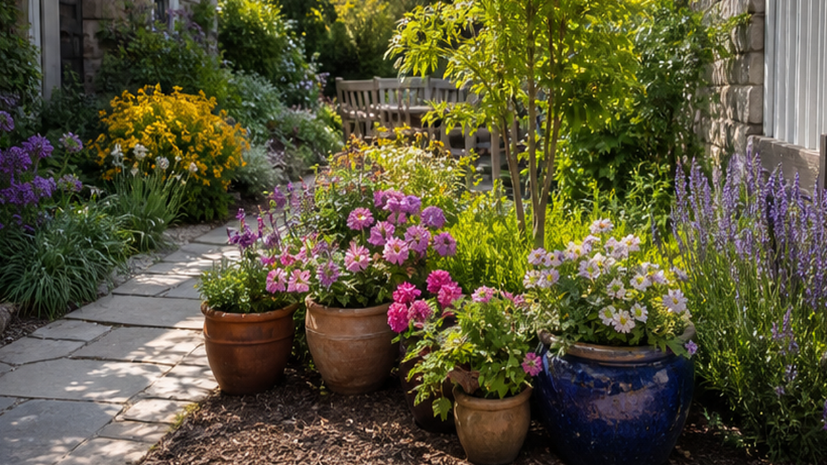 Flower Garden Ideas with potted plant accents