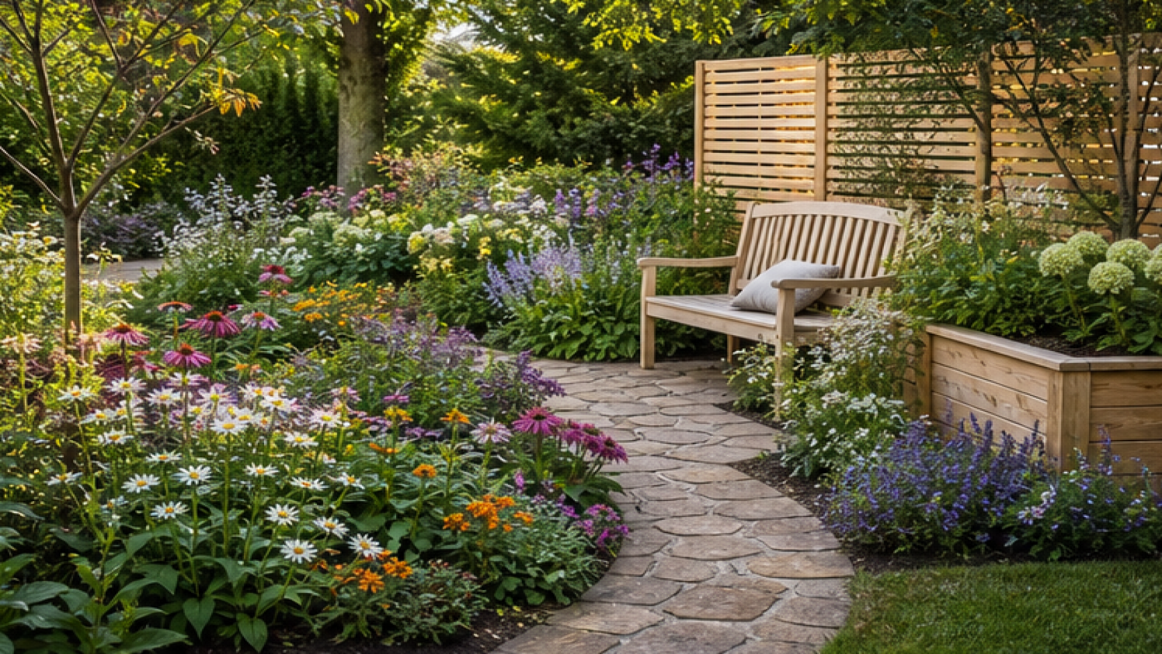 Flower Garden Ideas with natural wood accents