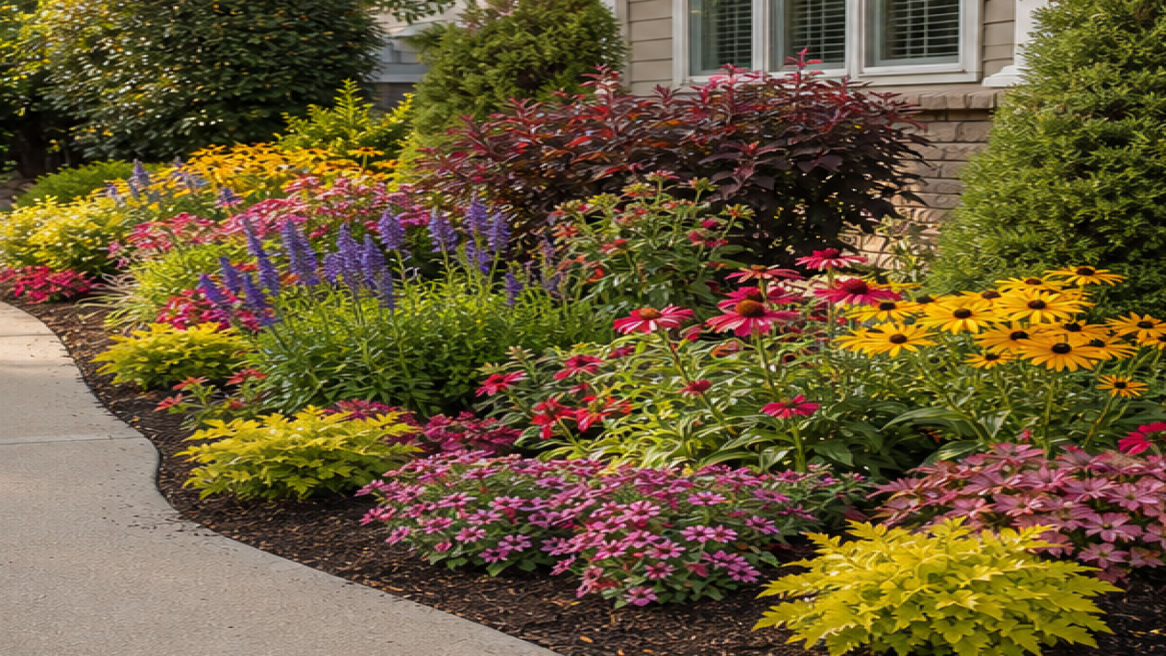 Front Garden Flower Bed Ideas with seasonal color planting