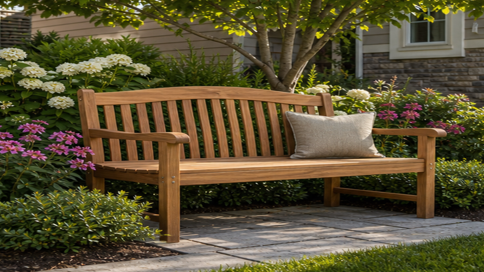 Front Garden Ideas with a garden bench
