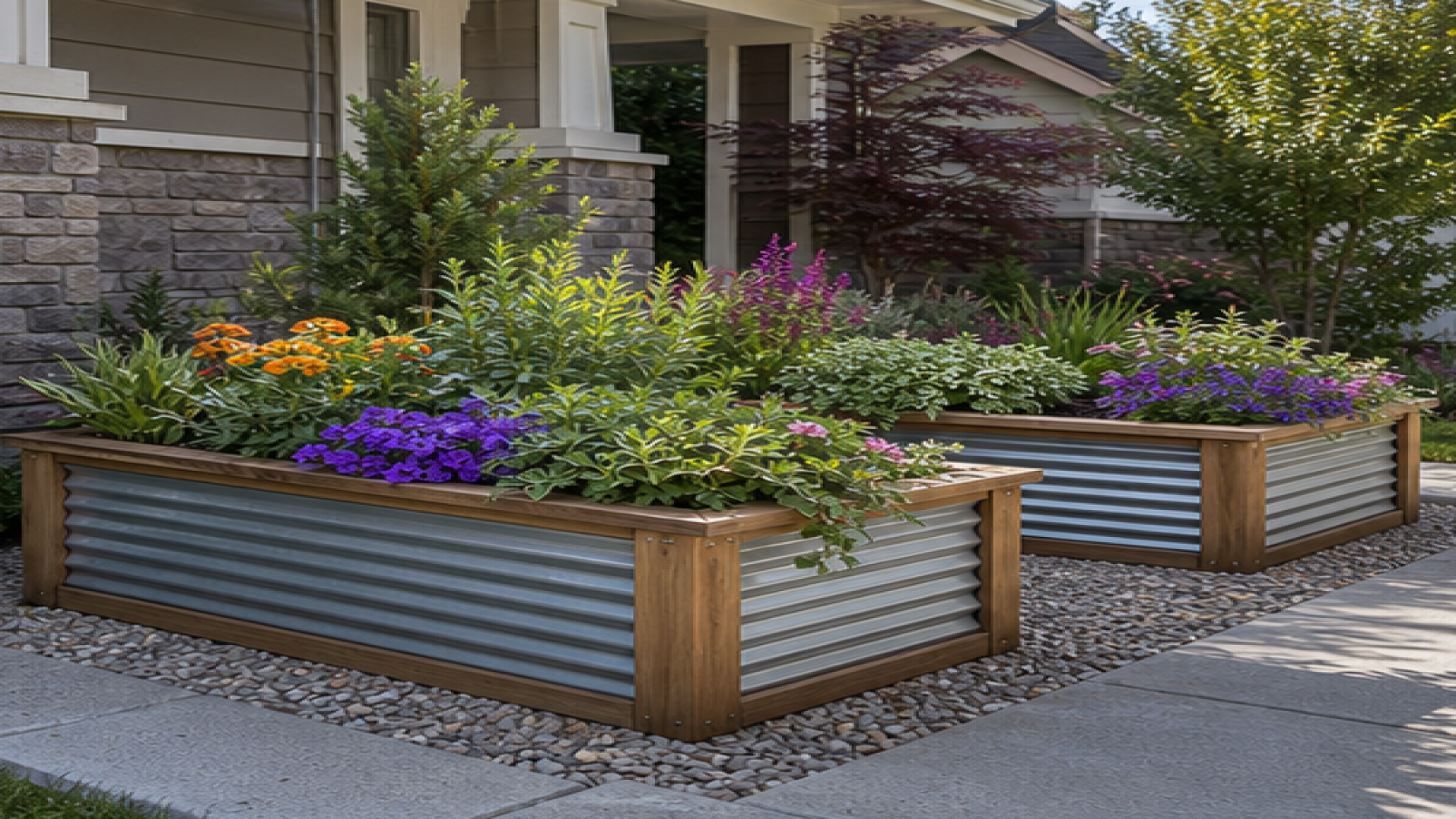 Front Garden Ideas with raised planters