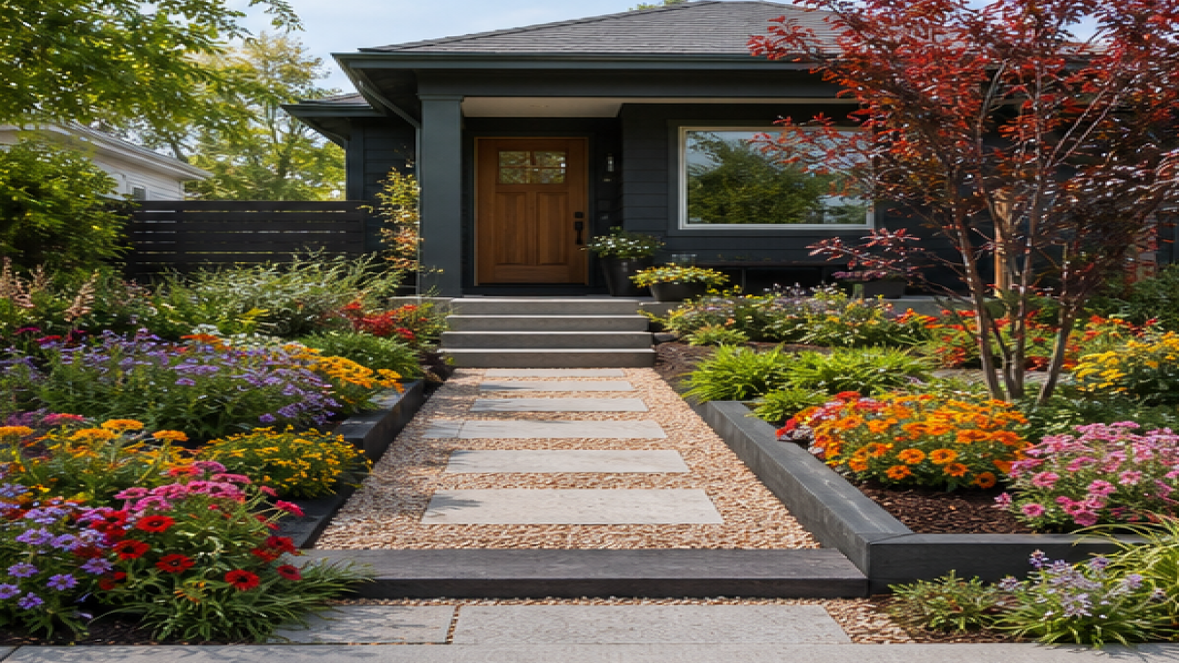 Front Garden Ideas with seasonal color planting