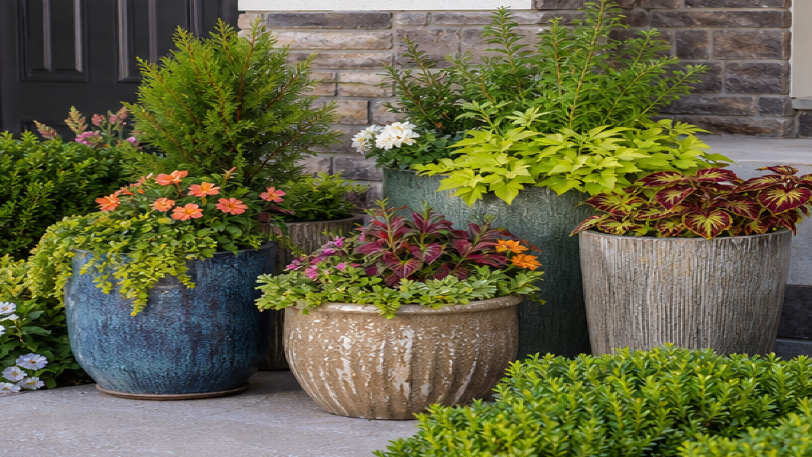 Front Garden Ideas with potted plant accents
