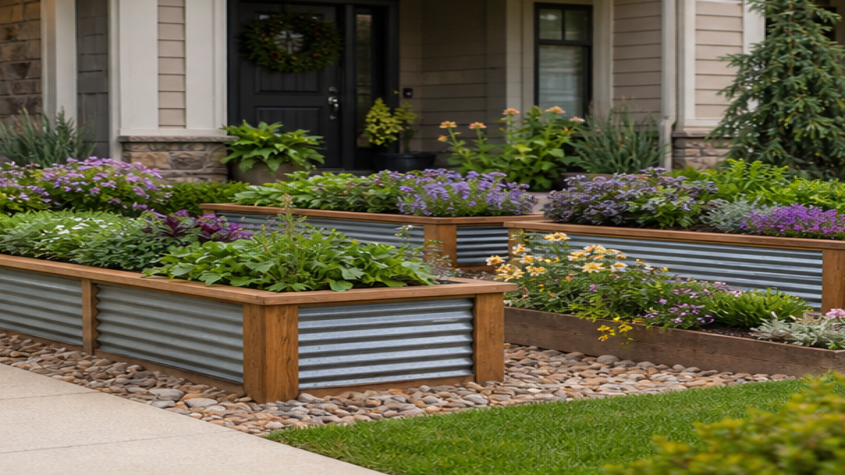 Front Garden Ideas with raised planters