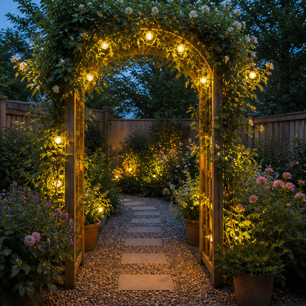 Garden Arbor Ideas soft evening glow