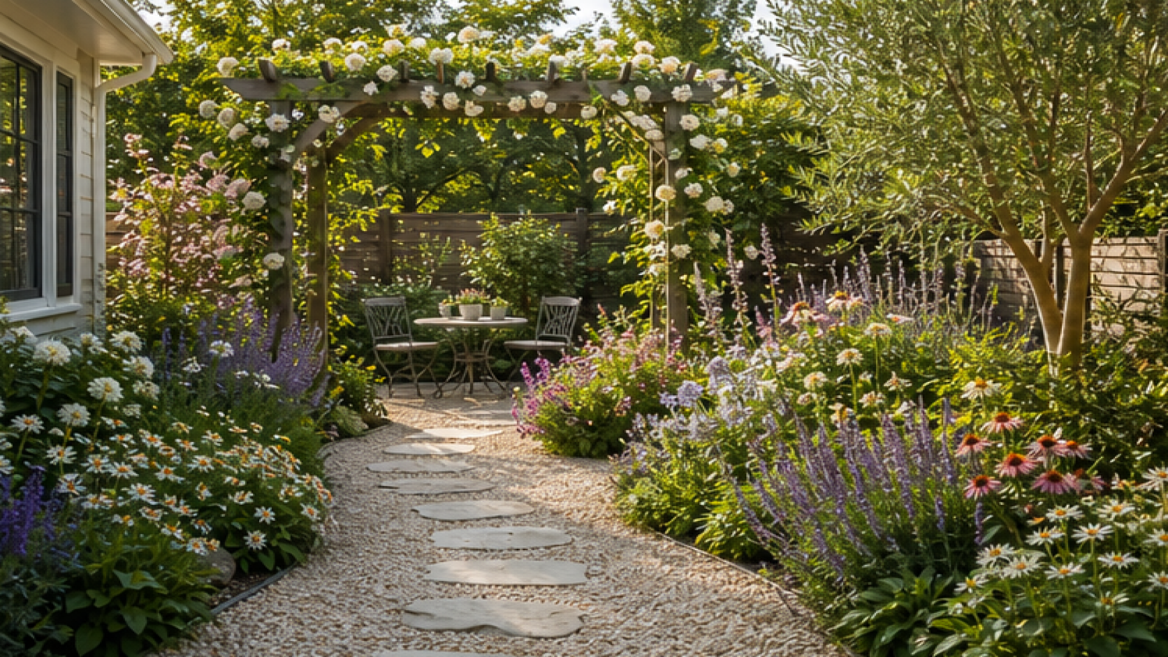 Garden Design App with a light gravel path