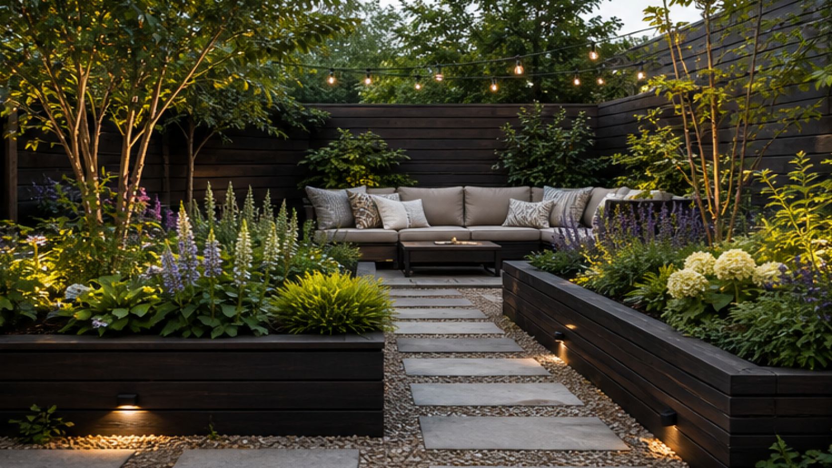 Garden Design App with dark wood accents
