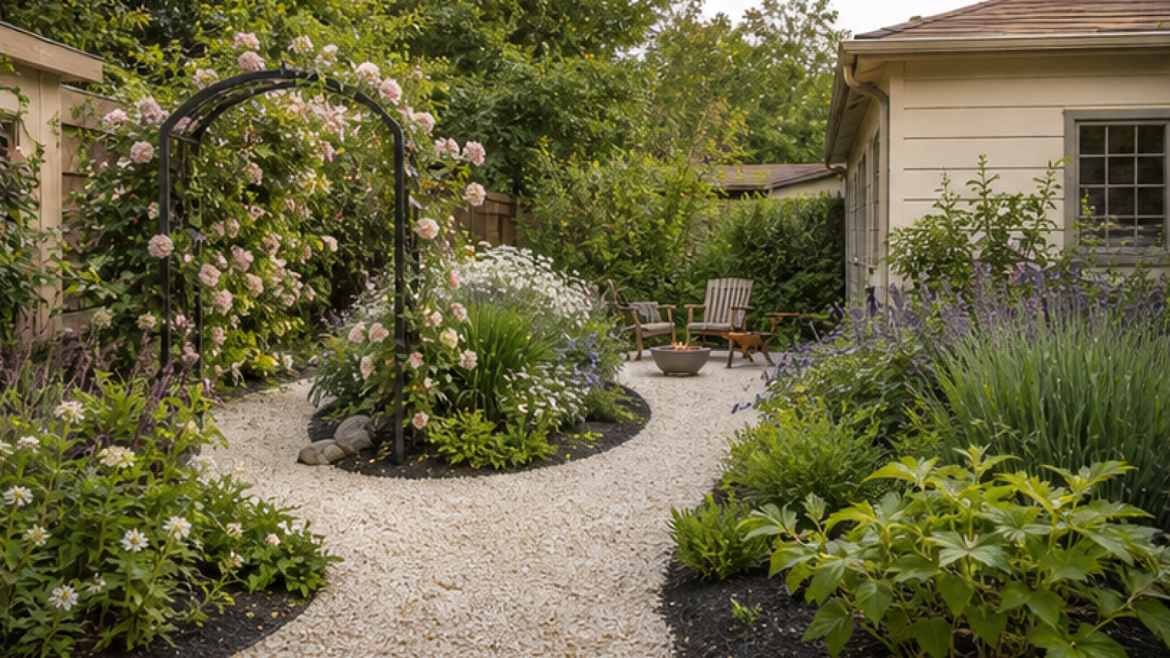 Garden Ideas with a light gravel path