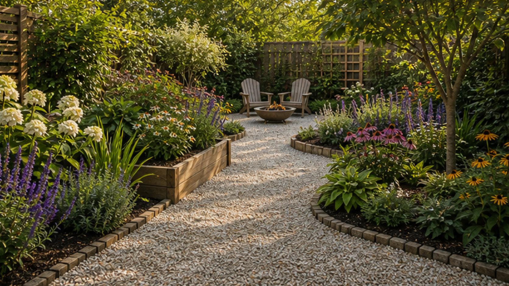 Garden Ideas with a light gravel path