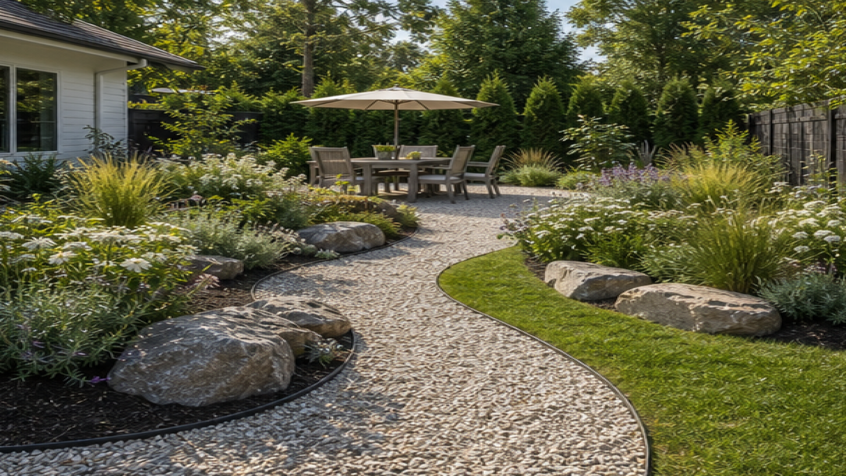 Garden Layout Ideas with a light gravel path