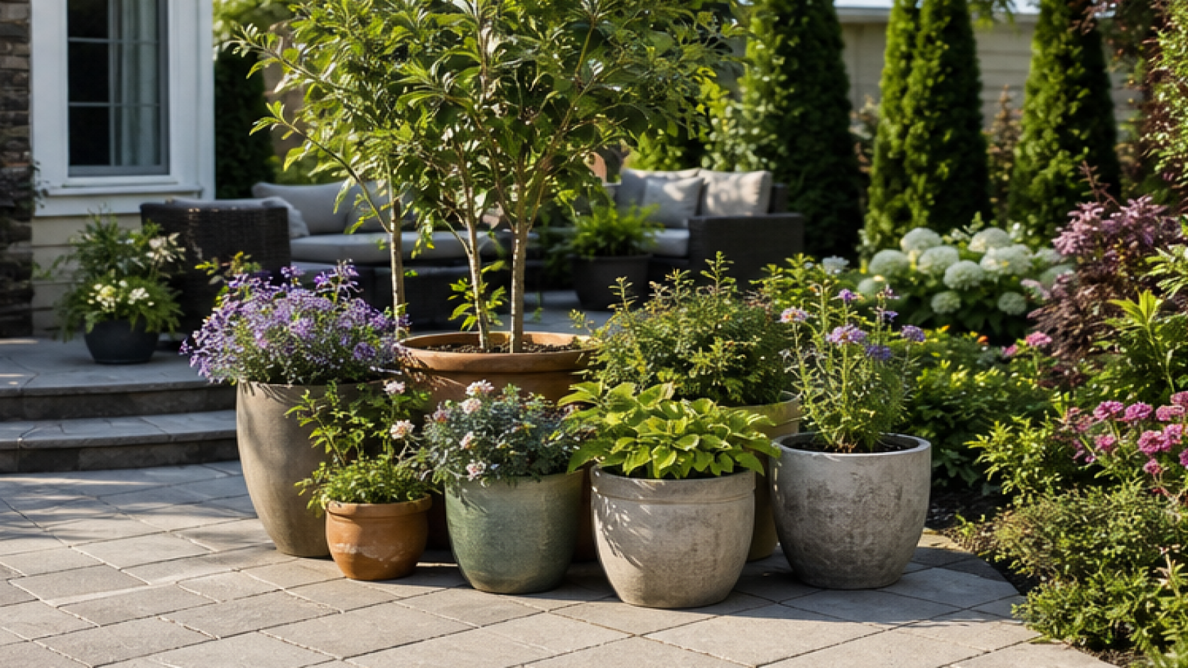 Garden Layout Ideas with potted plant accents