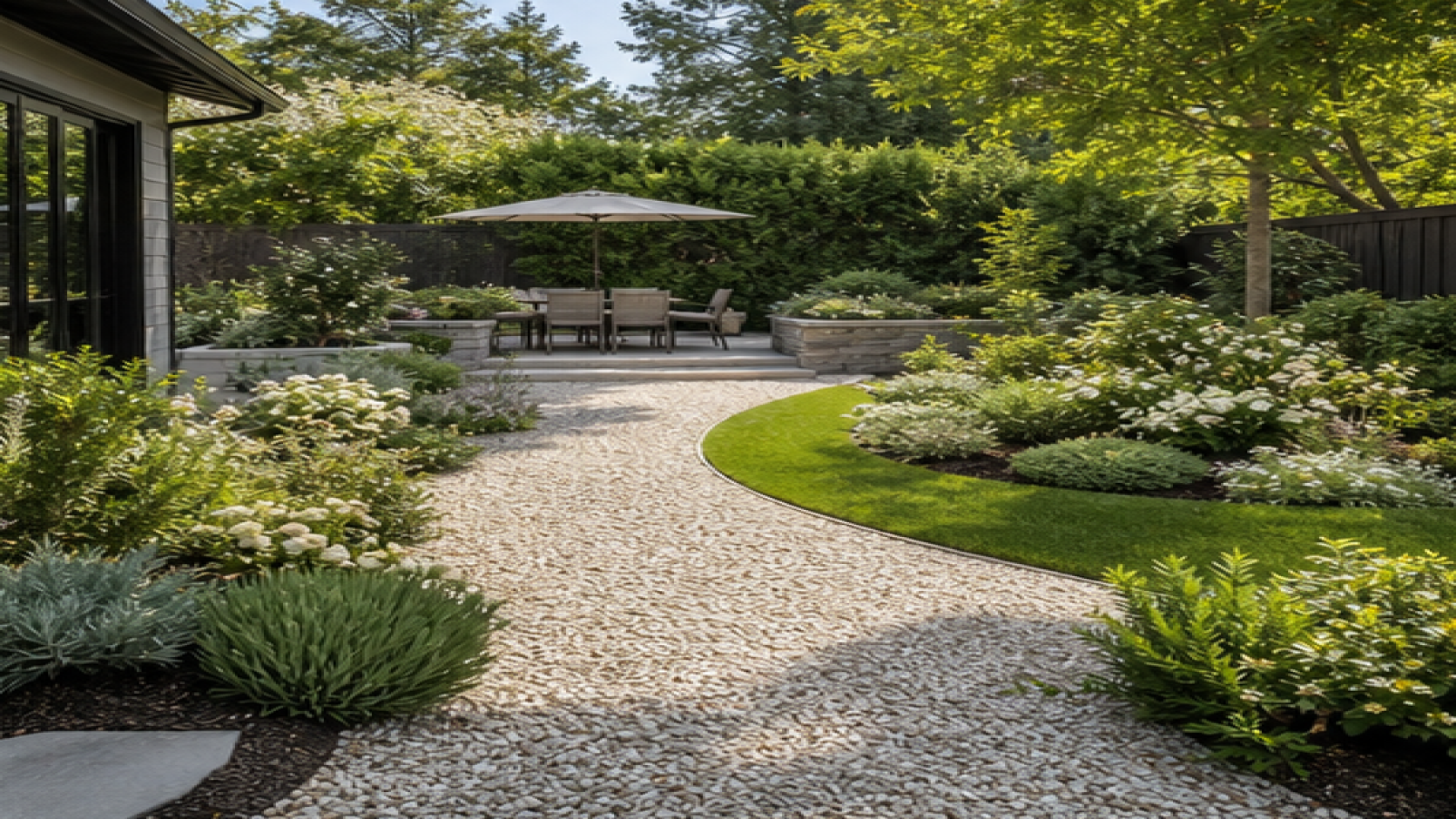 Garden Layout Ideas with a light gravel path