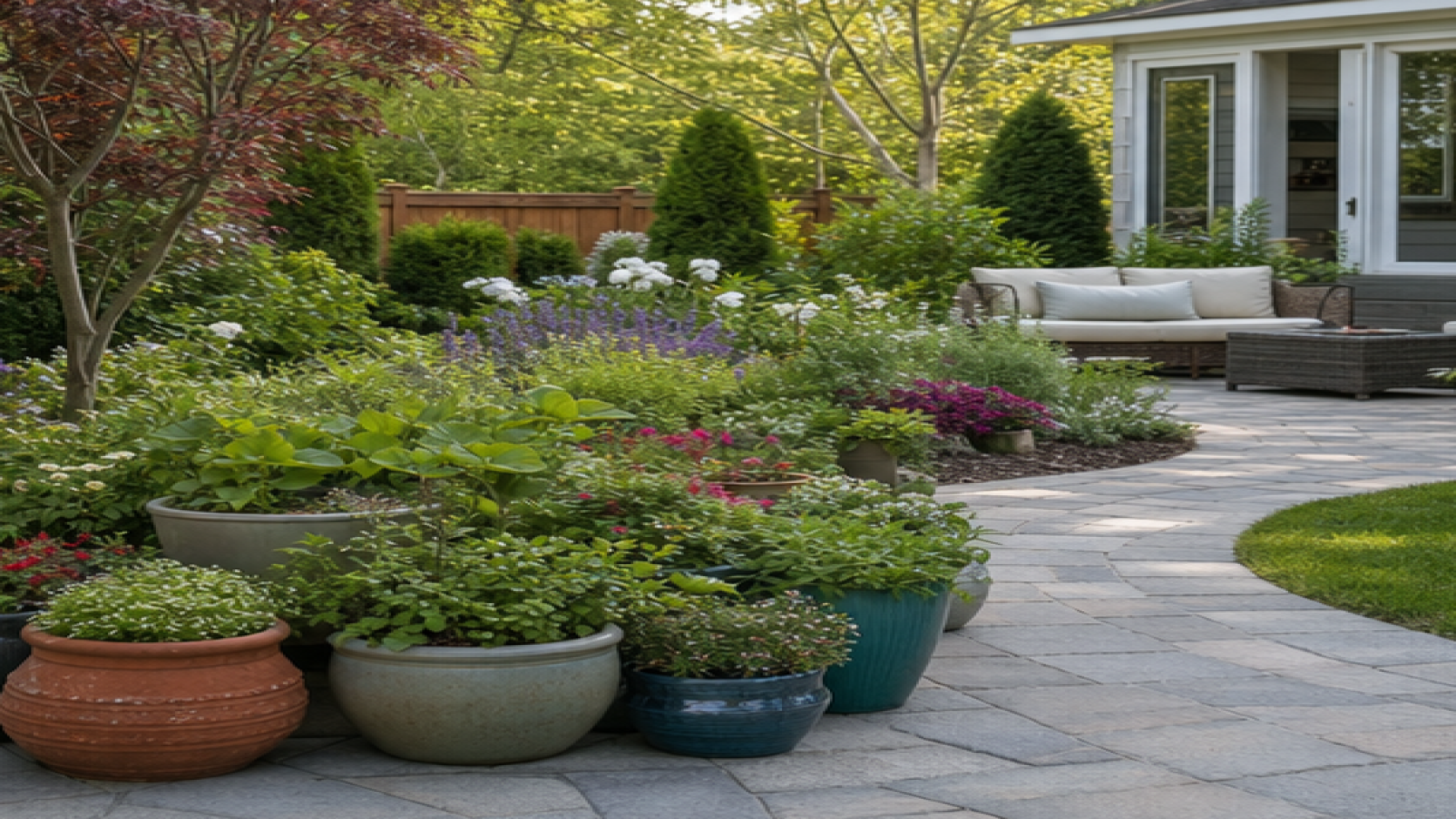 Garden Layout Ideas with potted plant accents