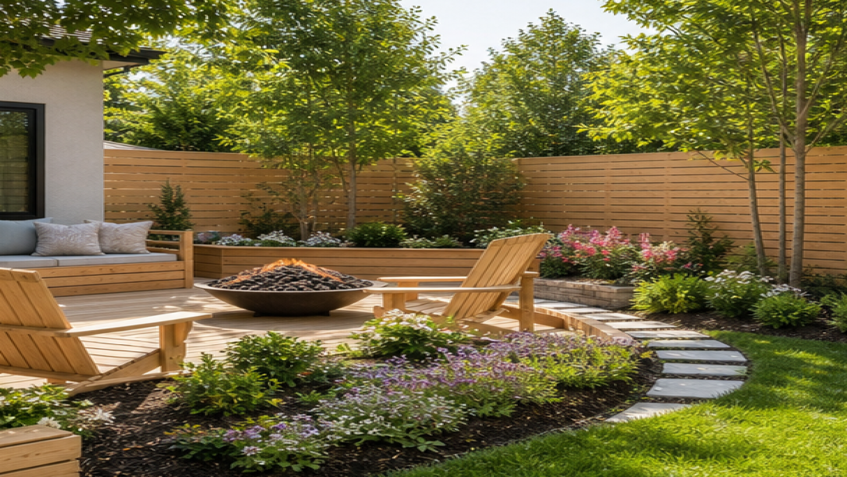 Garden Layout Ideas with natural wood accents