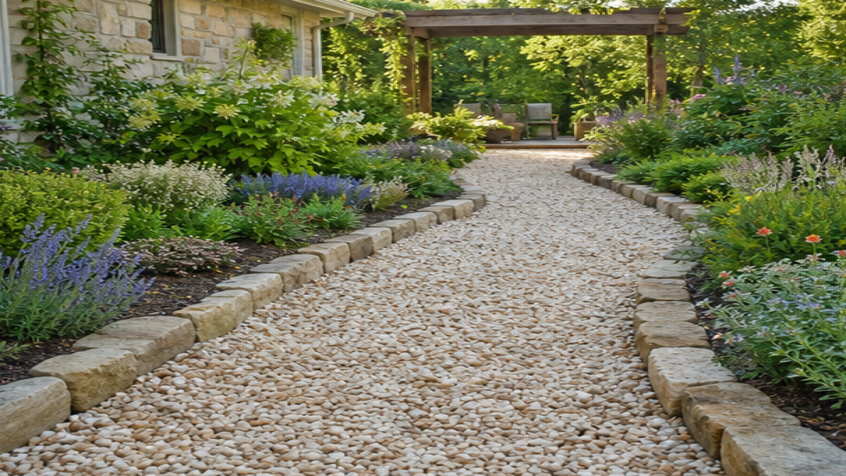 Garden Path Ideas with a light gravel path