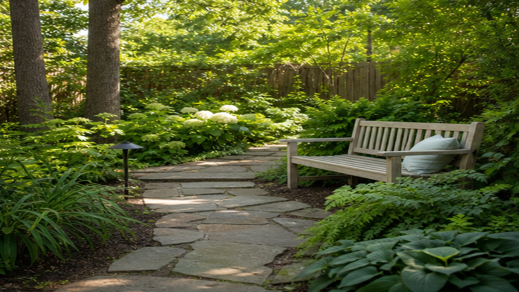Garden Path Ideas with a garden bench