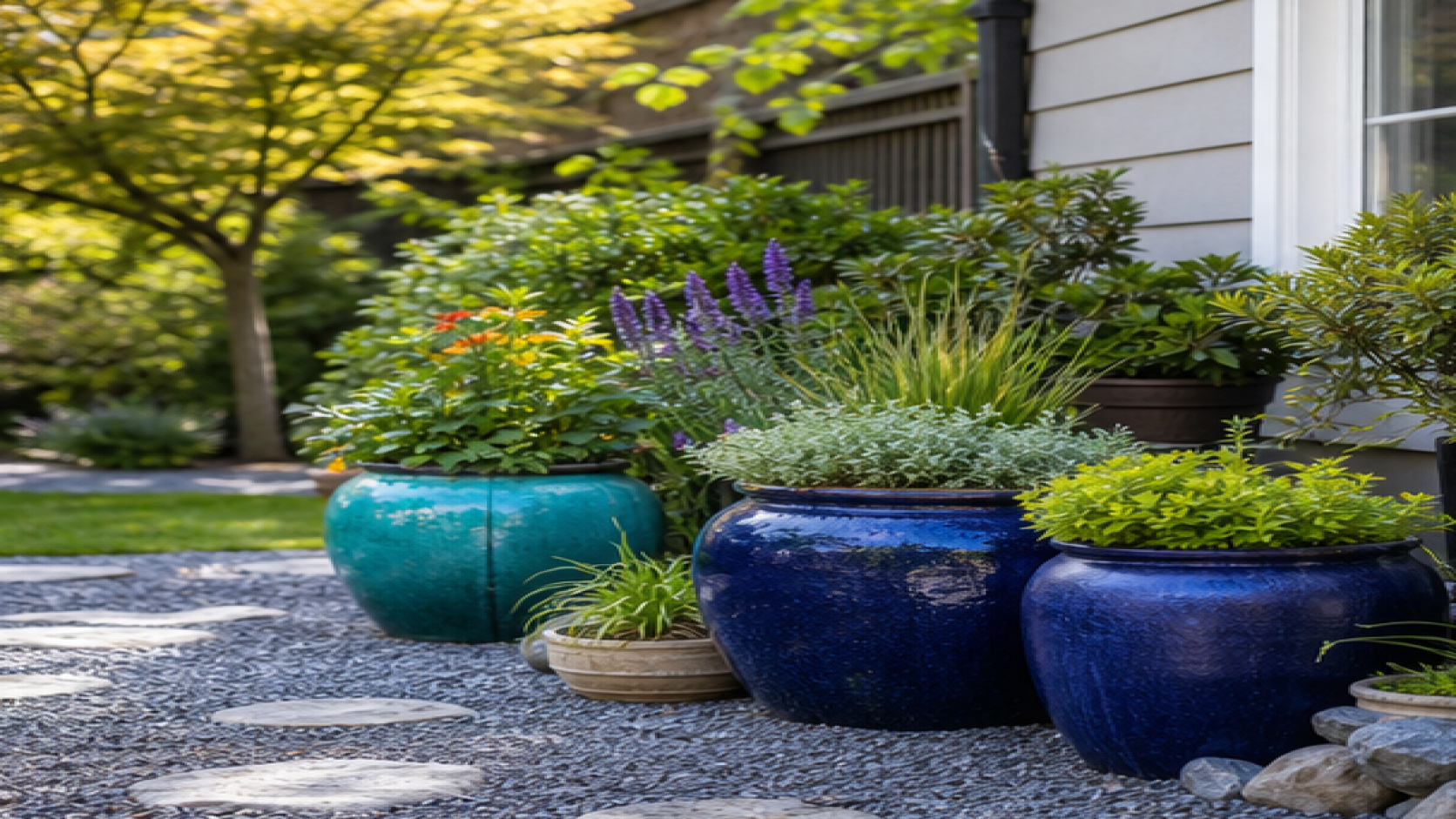 Garden Path Ideas with potted plant accents