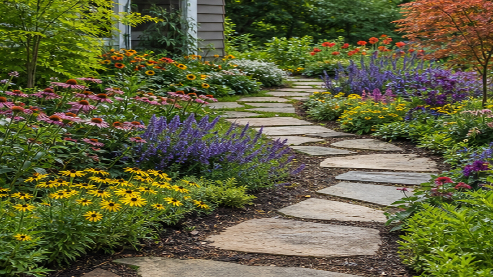 Garden Path Ideas with seasonal color planting