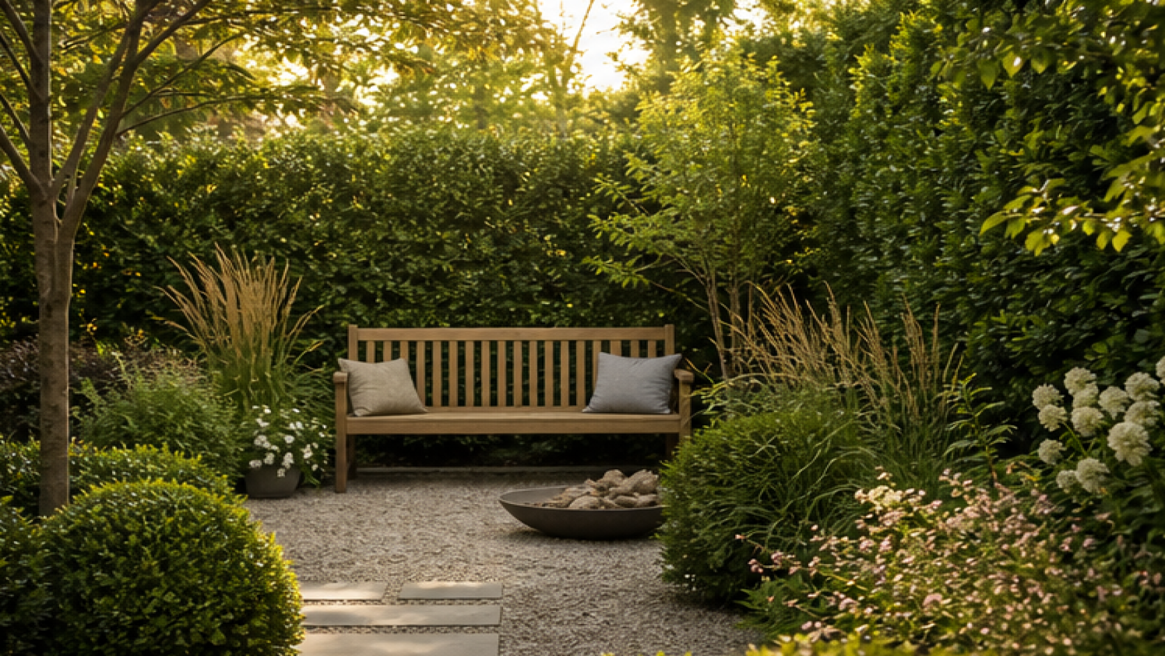 Garden Privacy Ideas with a garden bench