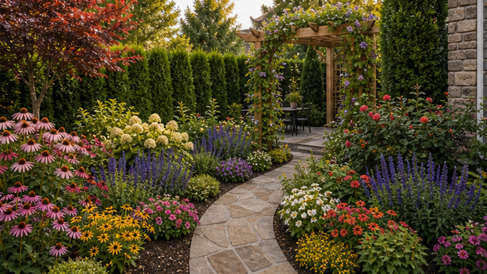 Garden Privacy Ideas with seasonal color planting