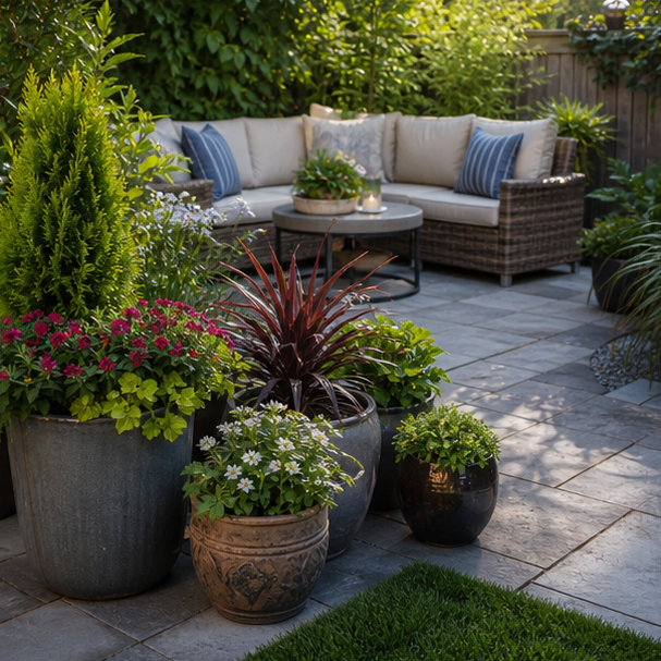 Garden Seating Area Ideas container accent