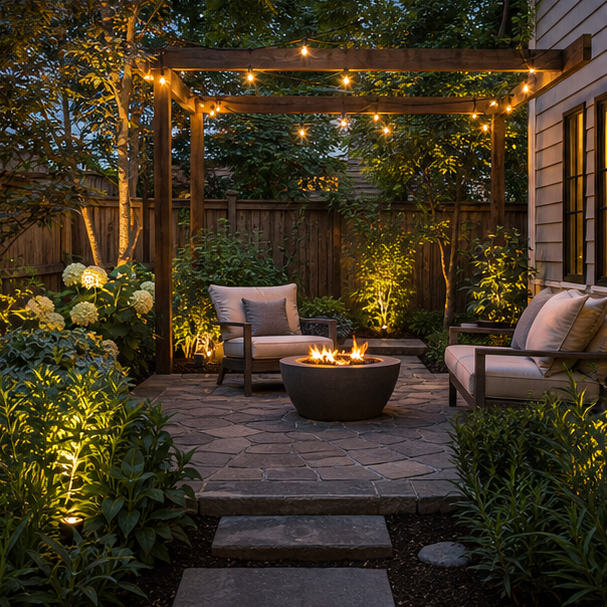 Garden Seating Area Ideas evening light