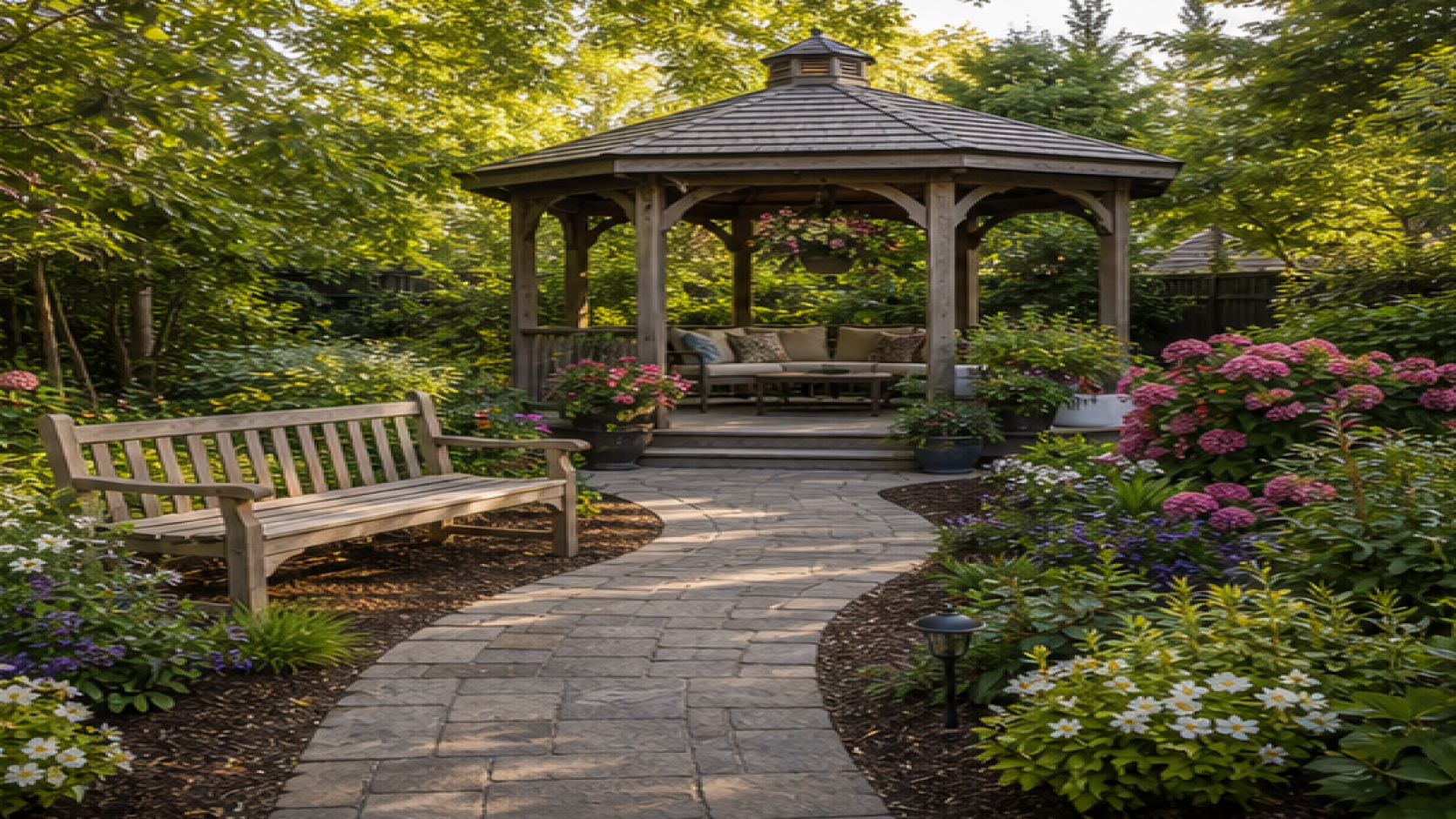 Gazebo Garden Ideas with a garden bench