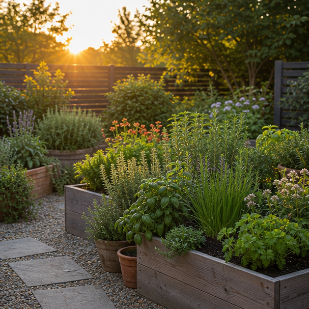 Herb Garden Ideas soft evening glow