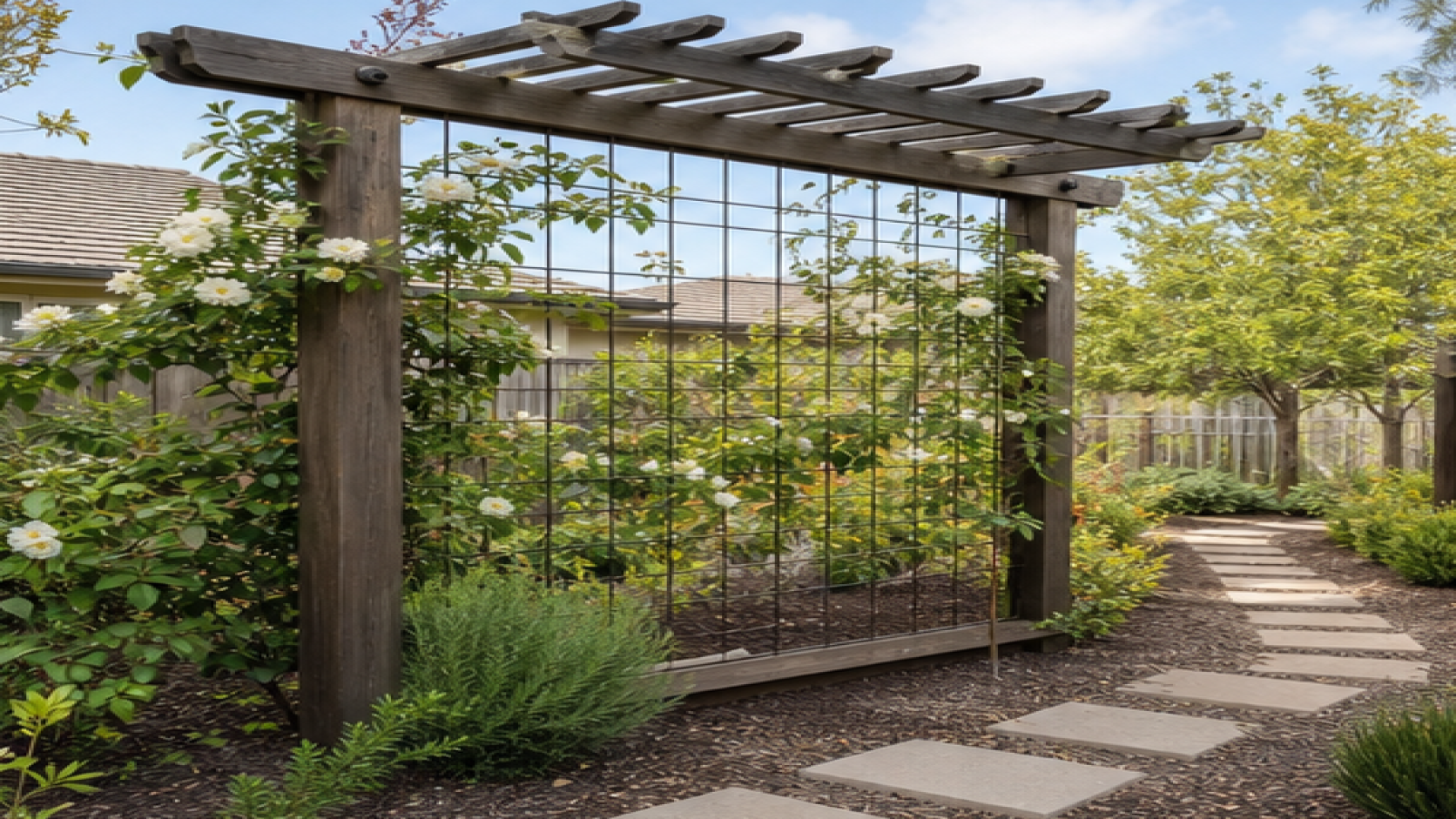 Low Maintenance Garden Ideas with a trellis accent