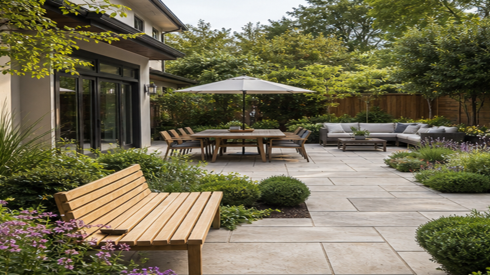 Patio Garden Ideas with a garden bench
